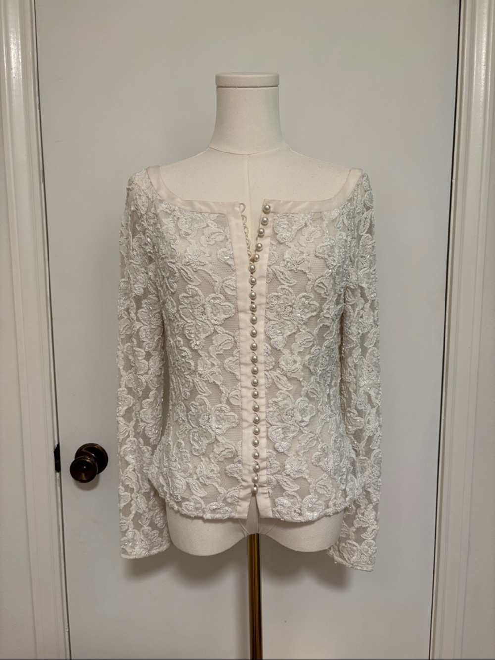 Sherrie Bloom Cream Beaded Lace Top